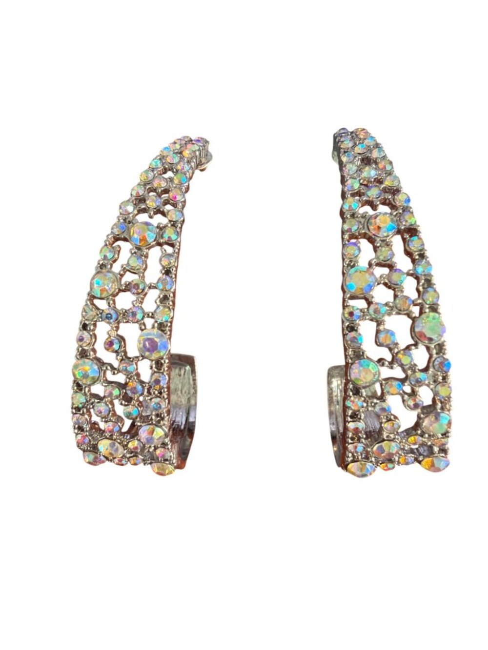Paparazzi Cold As Ice Hoop Earrings Iridescent Sparkling Rhinestones 2.25"